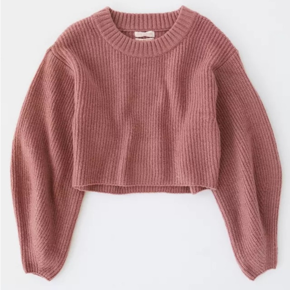 Urban Outfitters pink crop crewneck sweater with puff sleeves size L Large - Picture 5 of 10